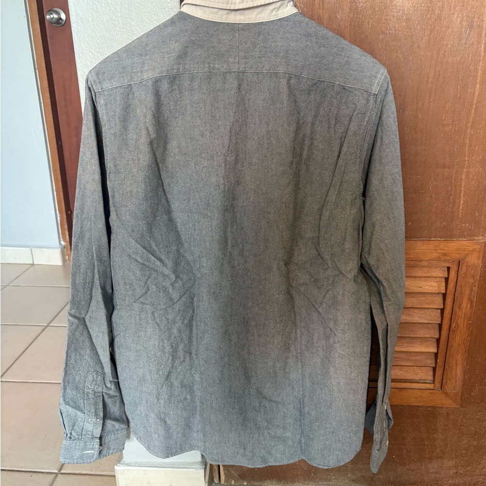 Ralph Lauren Double RL Grey Button-Down Shirt with Cream Contrast Collar - Picture 2 of 4